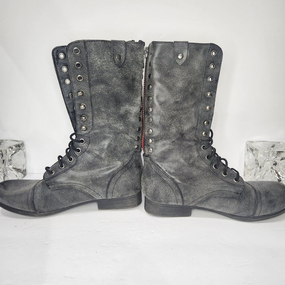 Madden Girl Lace-up Combat Boots with Red Back Zipper - Picture 5 of 9